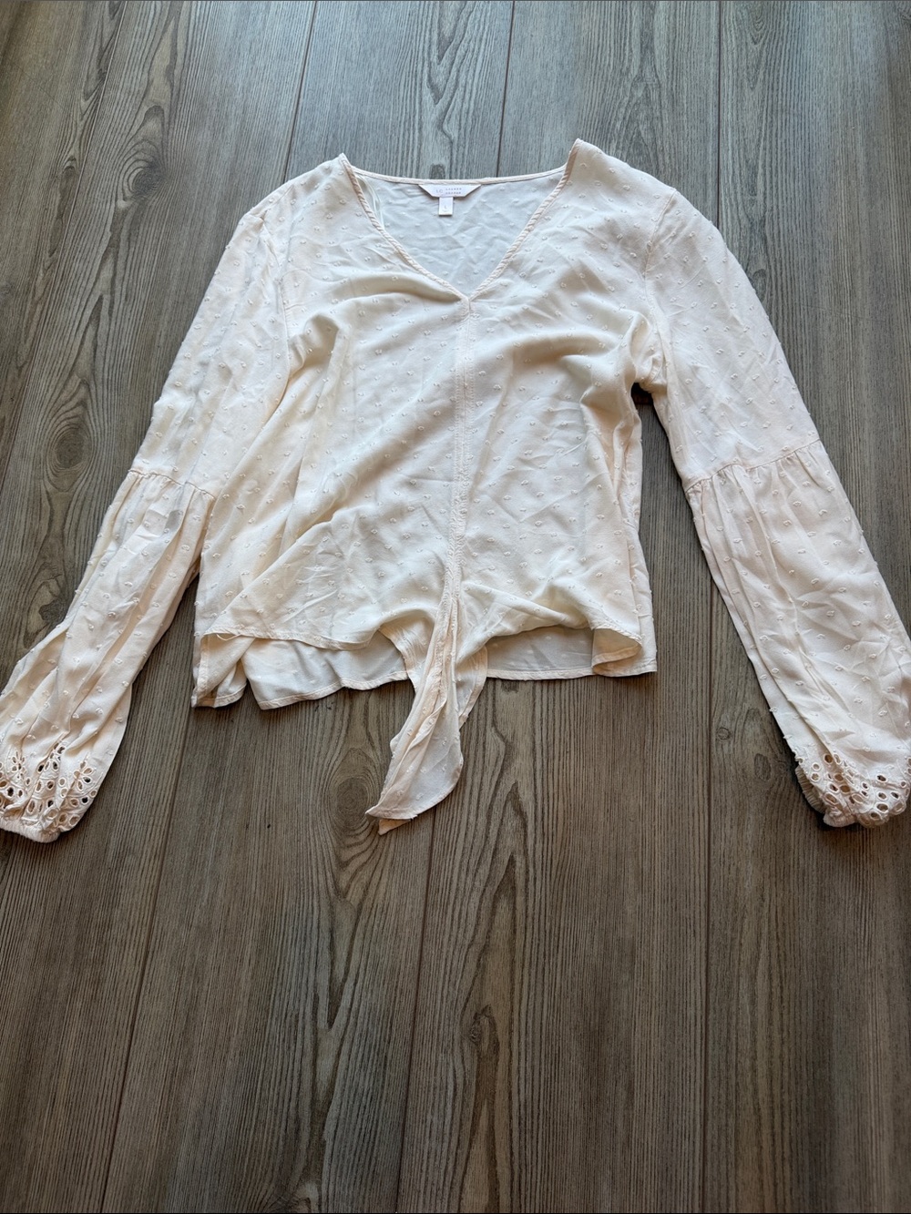 LC Lauren Conrad Cream Tie-Front V-Neck Blouse